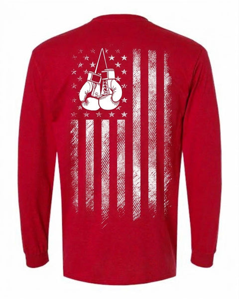 Long Sleeve T-Shirt - Flag back design, Red