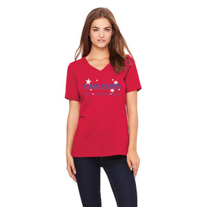 Ladies Red Tumbleweed Stars and Stripes Relaxed V-Neck