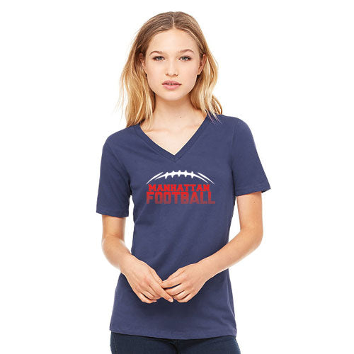 Ladies Red or Navy Manhattan Football Fade Relaxed V-Neck Tee