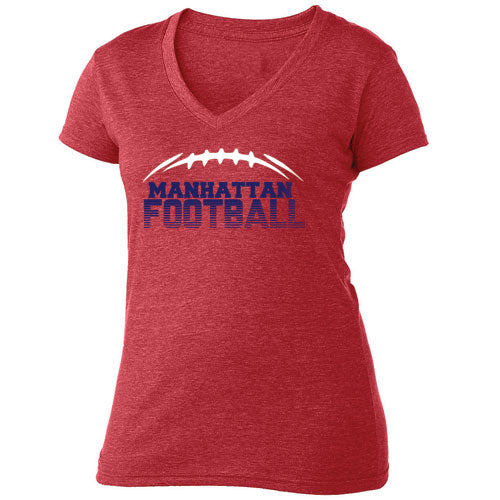 Ladies Red or Navy Manhattan Football Fade Relaxed V-Neck Tee