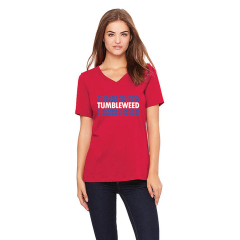 Ladies Red Stacked Tumbleweed V-Neck