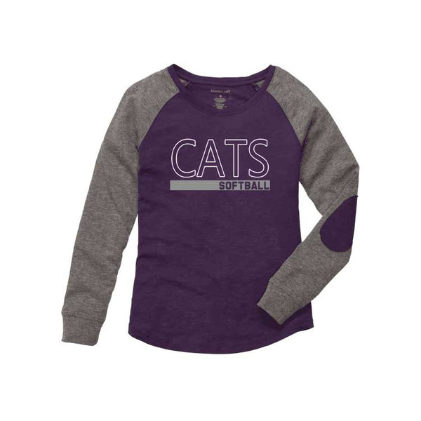 Ladies Purple Cats Softball Outline Preppy Patch Long Sleeve