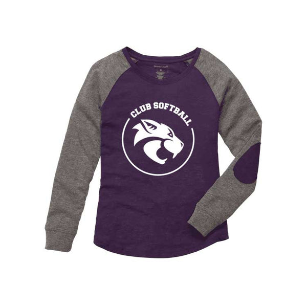 Ladies Purple Cats Softball Logo Preppy Patch Long Sleeve