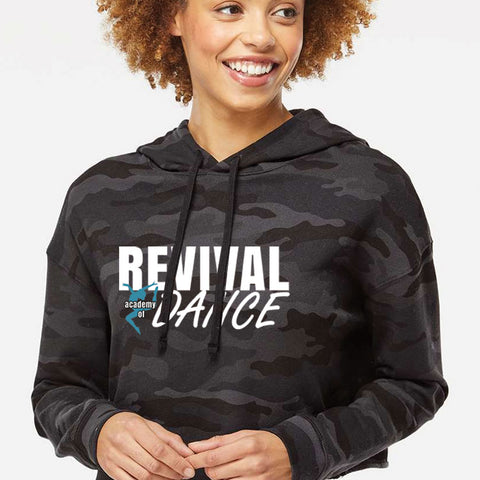 Ladies Black Camo Revival Academy of Dance Cropped Hoodie