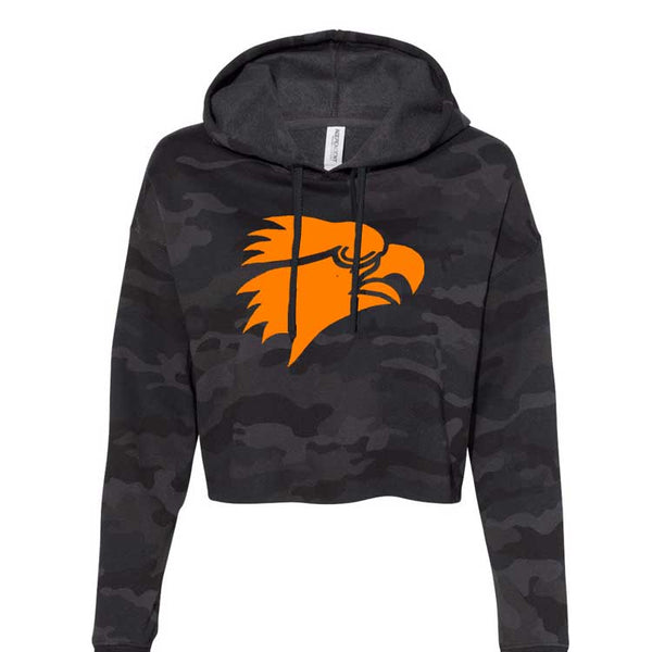 Ladies Black Camo Colby Eagle Head Logo Cropped Hoodie