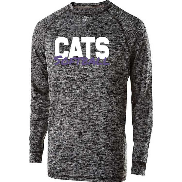 Adult Cats Softball Text Electrify Long Sleeve