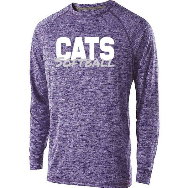 Adult Cats Softball Text Electrify Long Sleeve