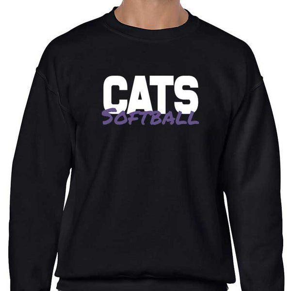 Adult Cats Softball Text Crewneck Sweatshirt