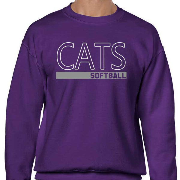 Adult Cats Softball Outline Crewneck Sweatshirt