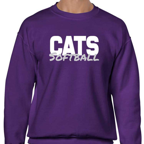 Adult Cats Softball Text Crewneck Sweatshirt