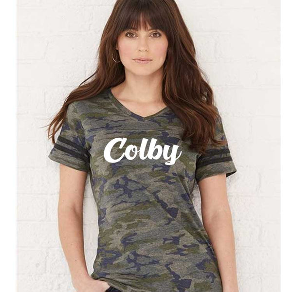 Ladies Colby Script Camo Fine Jersey Tee