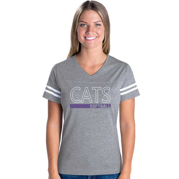 Ladies Cats Softball Outline Fine Jersey Tee