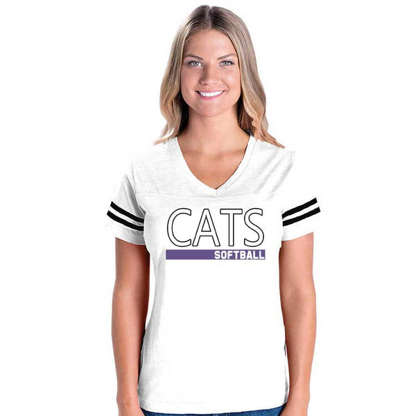 Ladies Cats Softball Outline Fine Jersey Tee