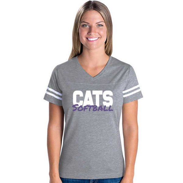 Ladies Cats Softball Text Fine Jersey Tee