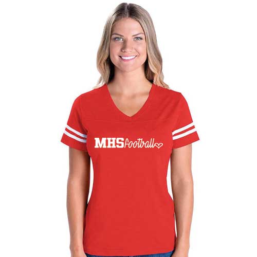 Ladies Red MHS Football Heart Fine Jersey