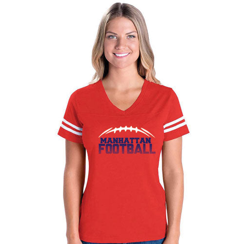 Ladies Red Football Fade Logo Fine Jersey