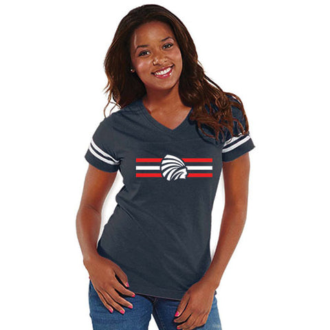 Ladies Navy Striped Indian Head Fine Jersey