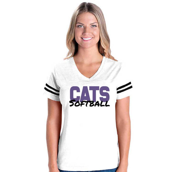 Ladies Cats Softball Text Fine Jersey Tee