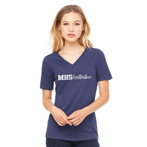 Ladies MHS Football Heart Relaxed V-Neck Tee