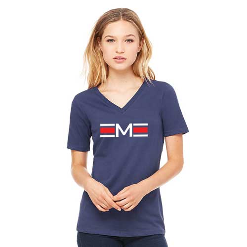 Ladies Navy Manhattan Football Logo Relaxed V-Neck Tee