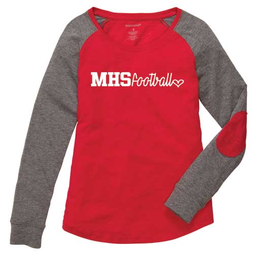 Ladies Red MHS Football Heart Preppy Patch Long Sleeve