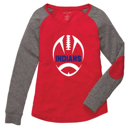 Ladies Red Vertical Football Indians Preppy Patch Long Sleeve