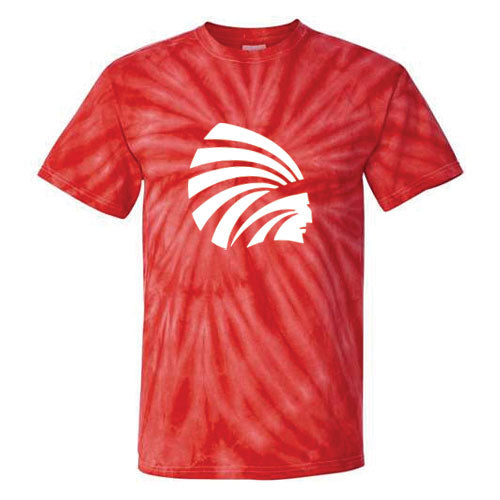 Adult Red Pinwheel Tie-Dyed Indian Head Logo Tee