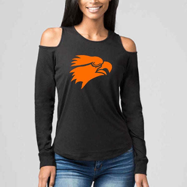 Ladies Black Colby Eagle Head Logo Cold Shoulder Long Sleeve