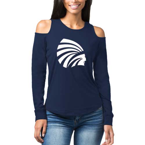 Ladies Navy Manhattan Indian Logo Cold Shoulder Long Sleeve