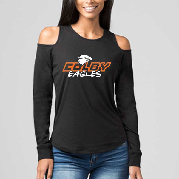 Ladies Black Colby Eagles Text Cold Shoulder Long Sleeve