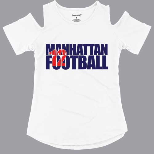 Ladies White Manhattan Football Number Cold Shoulder Tee