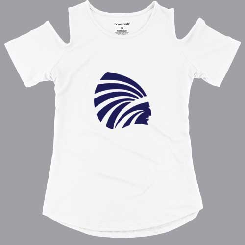 Ladies White Manhattan Indian Logo Cold Shoulder Tee