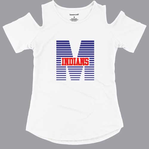 Ladies White Striped Manhattan Cold Shoulder Tee