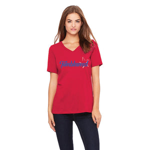 Ladies Red Tumbleweed Outline Star Relaxed V-Neck