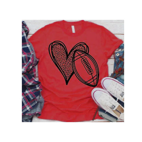 Adult Red Football Cheetah Heart Tee